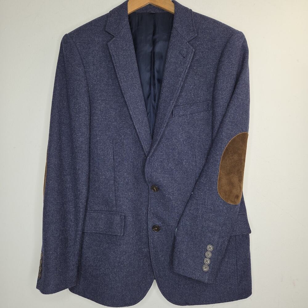 J. Crew Mens Two Button Wool Blend Blue Sport Jacket Size 38S